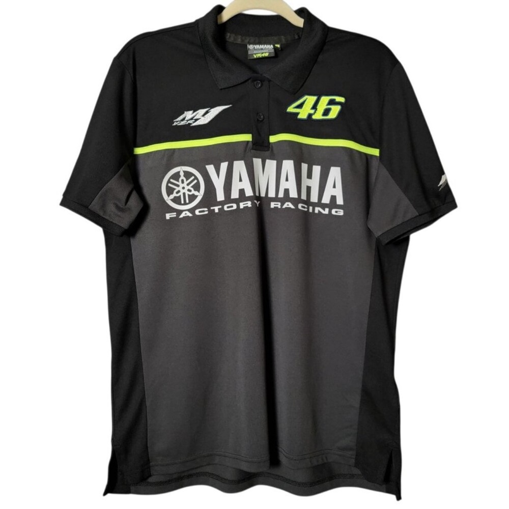Yamaha Factory Racing VR46 Valentino Rossi Black Gray Short Sleeve Polo Shirt L